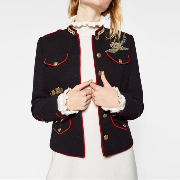 Zara Jackets & Blazers - NWOT Zara Floral & Birds Embroidered Military Jacket